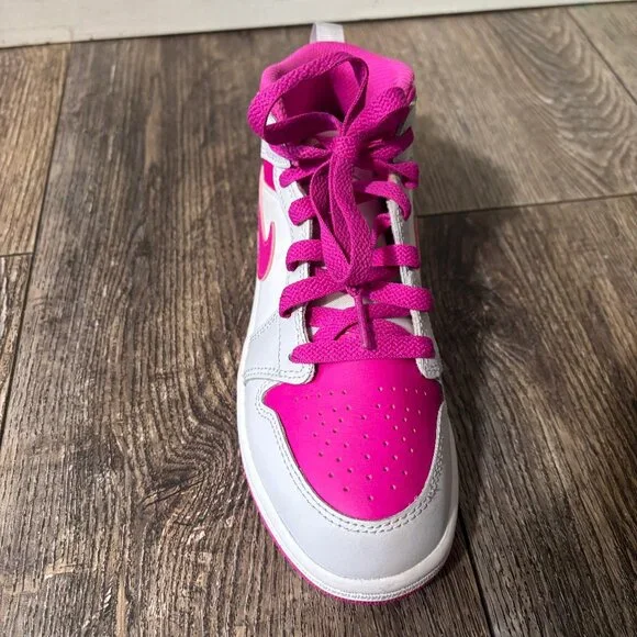 Girls Pink and White Nike Air Jordans High Tops - Picture 5 of 6